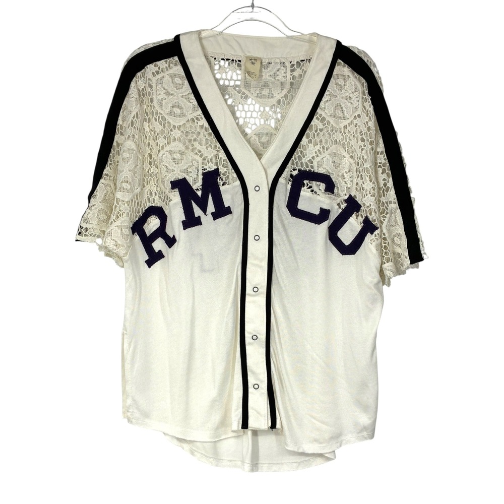 We The Free Free People Lace Baseball Jersey Top 84 Snap Front XS RCMU Sport